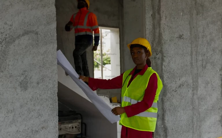 An Engineer with a blueprint